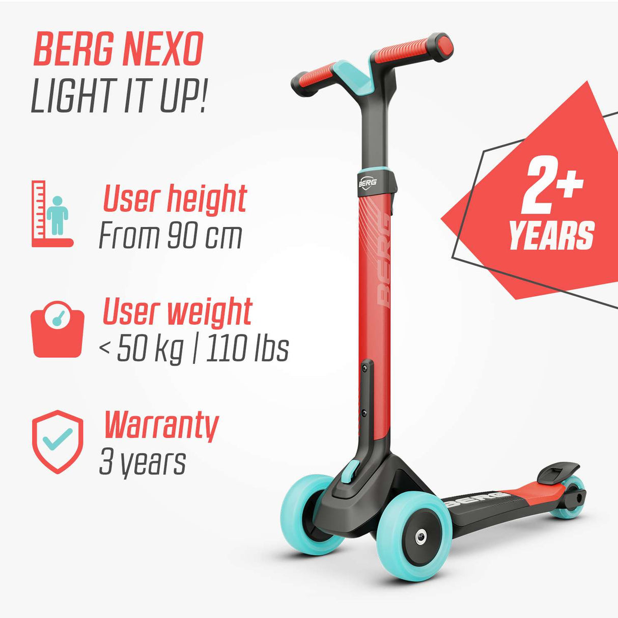 BERG Nexo Foldable 3 Wheeled Scooter Red