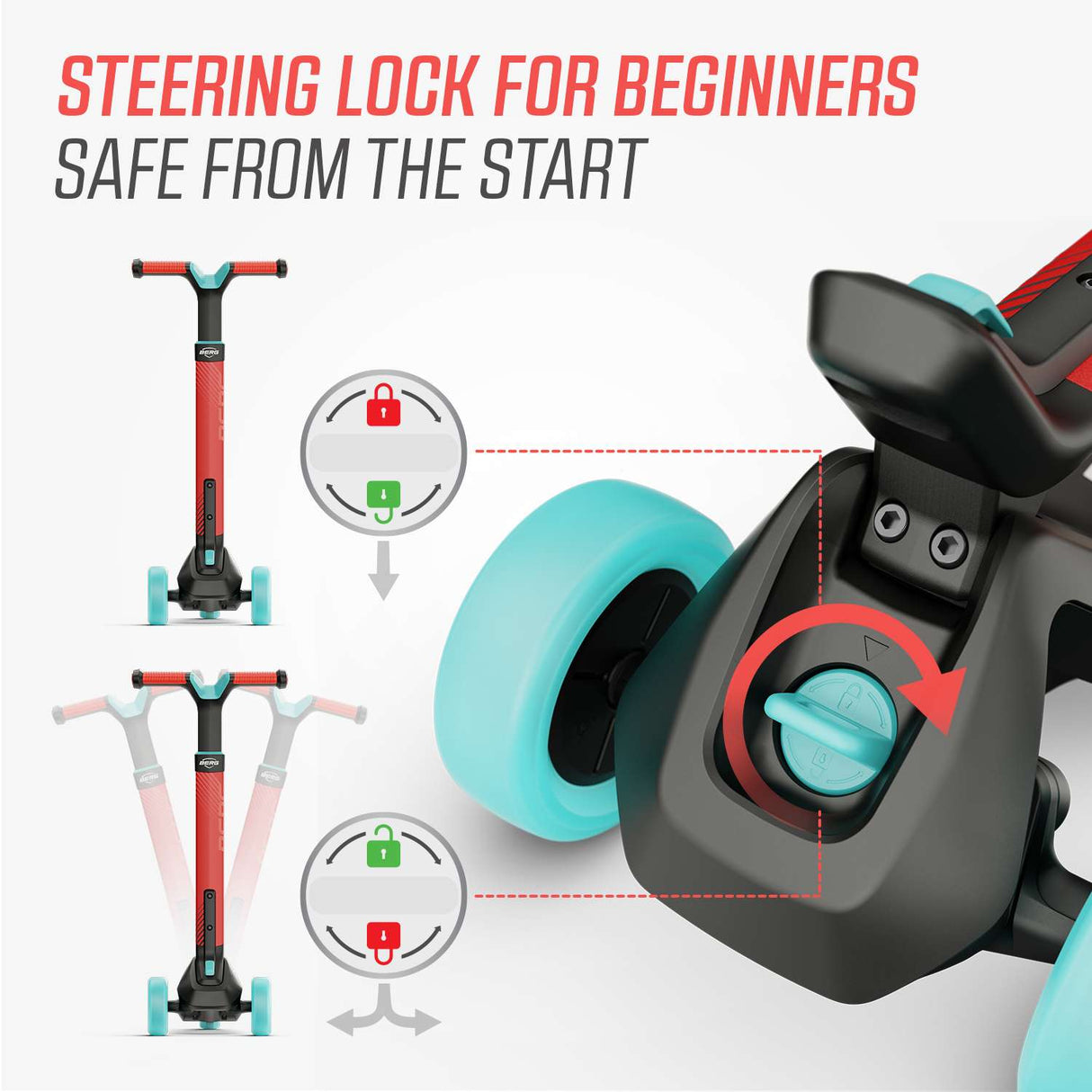 BERG Nexo Foldable 3 Wheeled Scooter Red