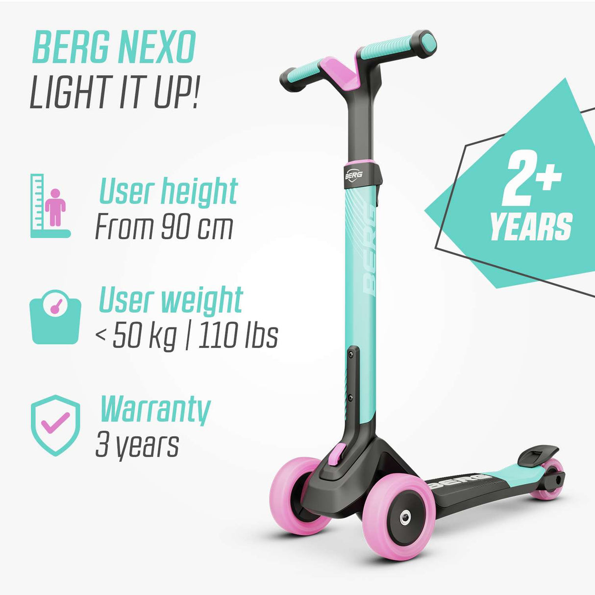 BERG Nexo Foldable 3 Wheeled Scooter Mint