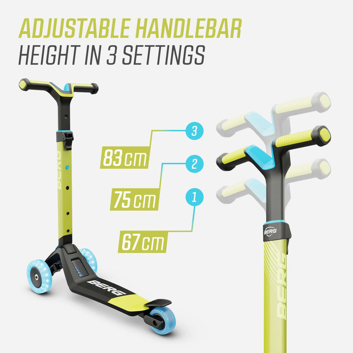 BERG Nexo Foldable Lights 3 Wheeled Scooter Lime