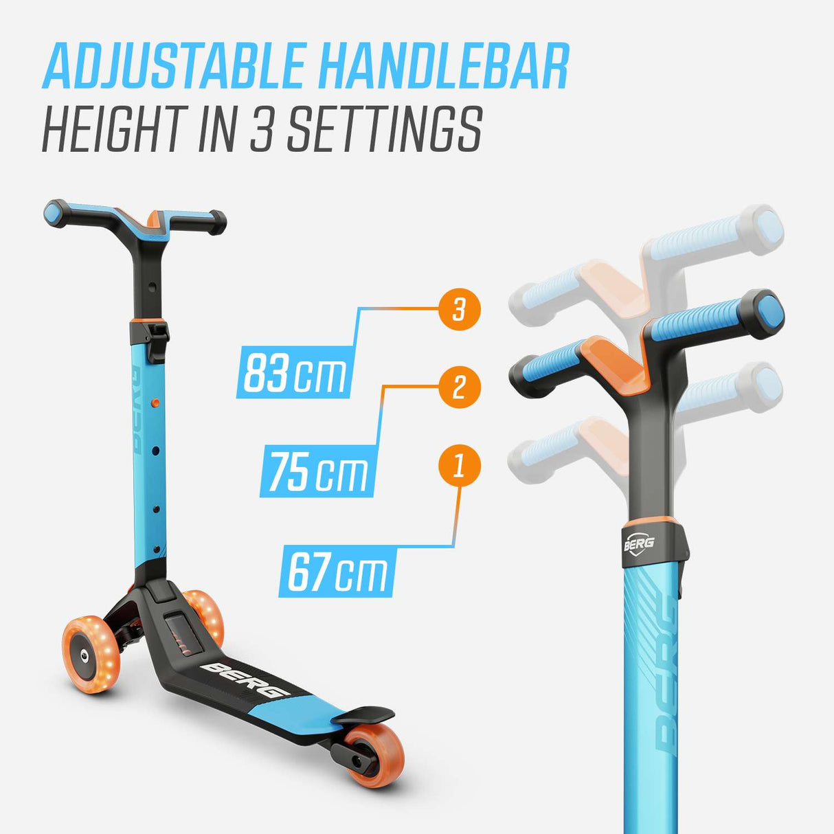 BERG Nexo Foldable Lights 3 Wheeled Scooter Blue