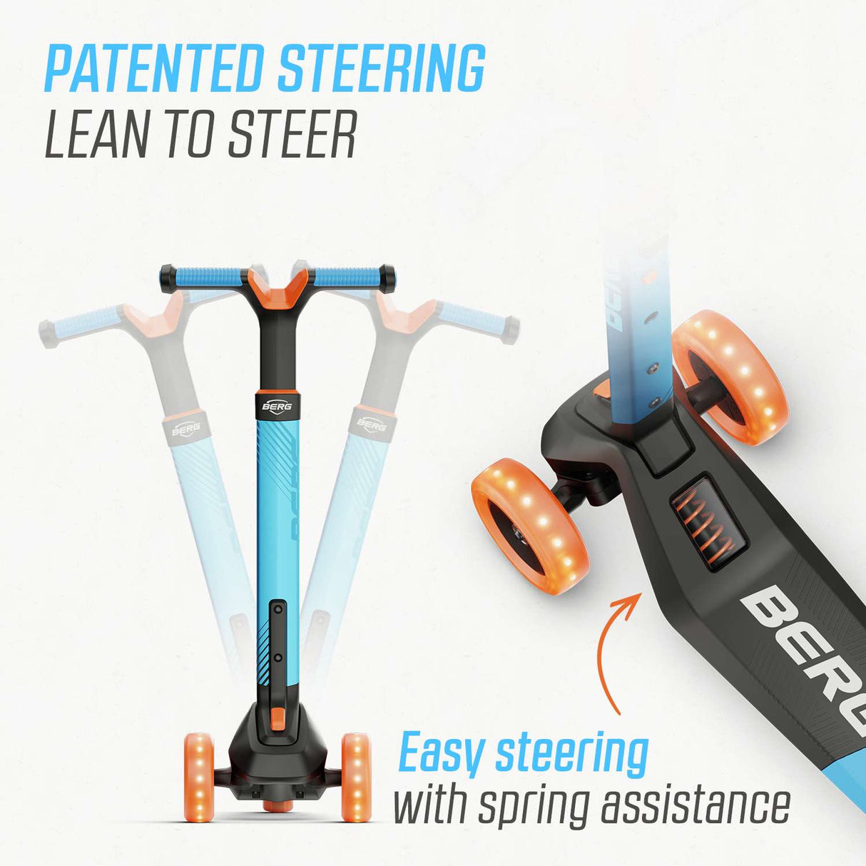 BERG Nexo Foldable Lights 3 Wheeled Scooter Blue