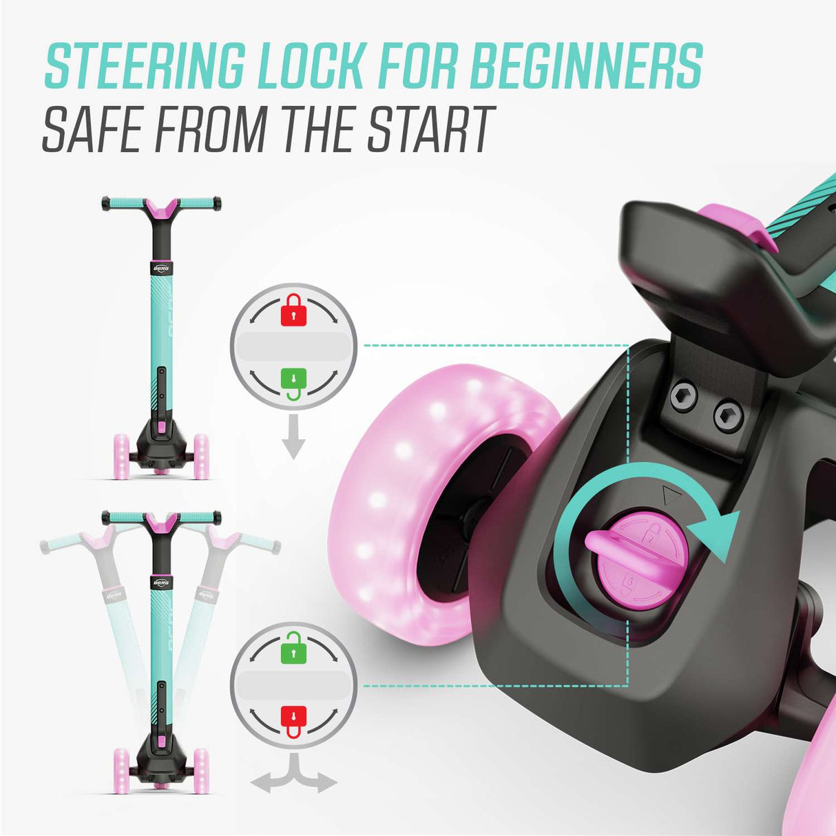 BERG Nexo Foldable Lights 3 Wheeled Scooter Mint