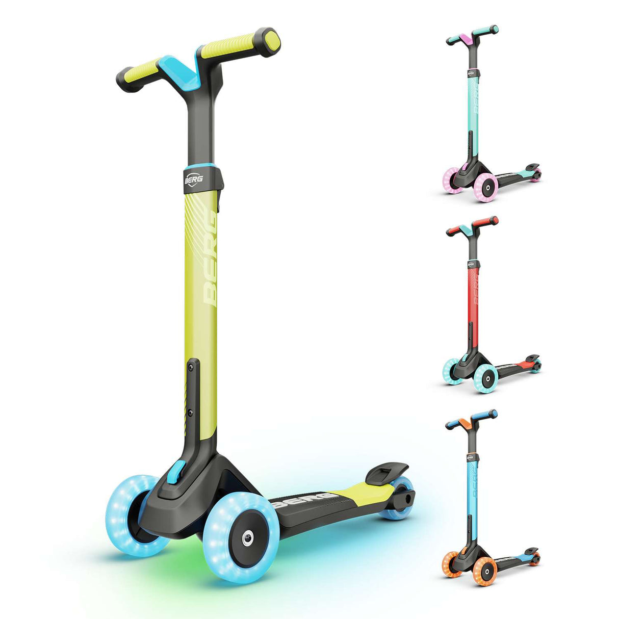 BERG Nexo Foldable Lights LED-Deck 3 Wheeled Scooter Lime