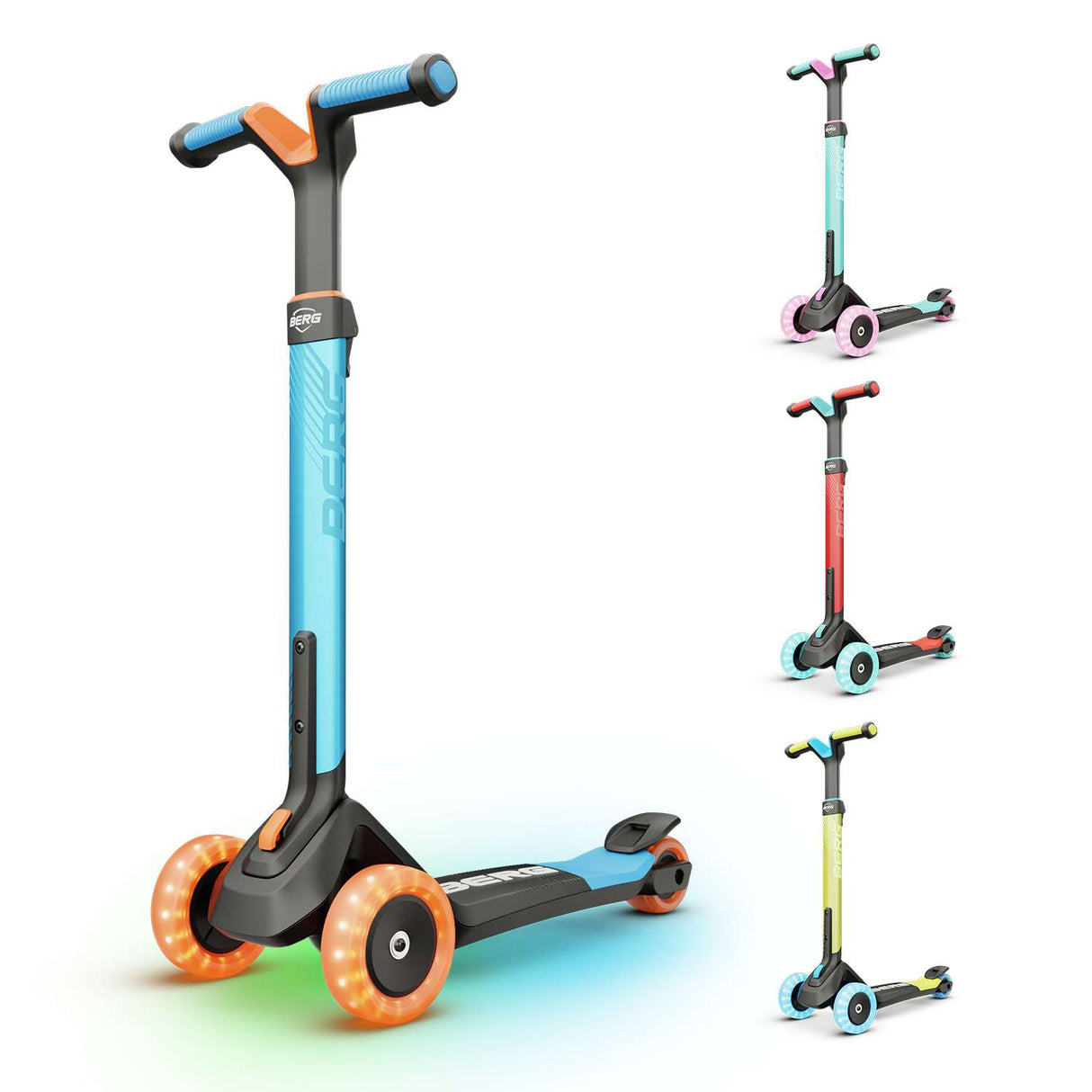 BERG Nexo Foldable Lights LED-Deck 3 Wheeled Scooter Blue