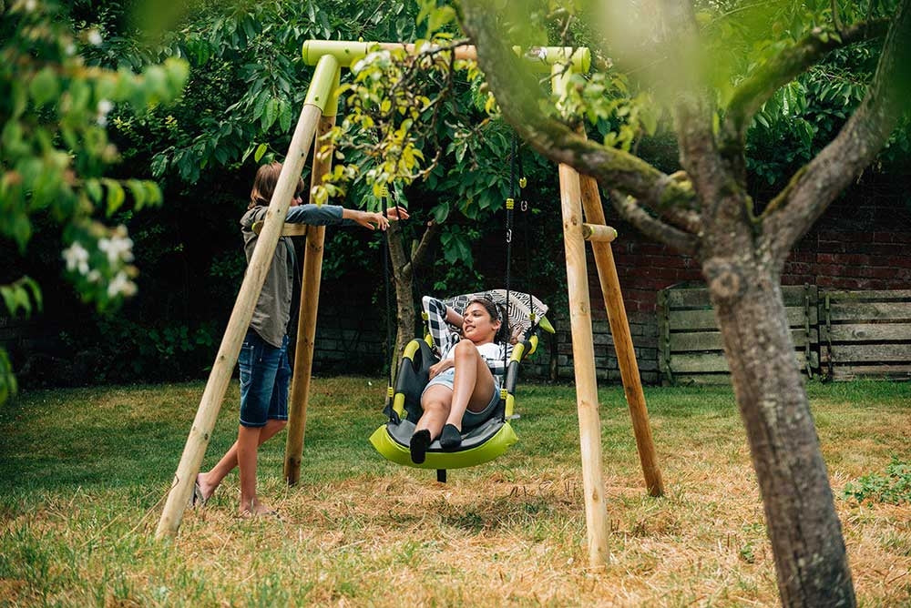 Glide nest swing shown on the Plum Premium Spider Monkey swing Set which includes the glide nest as standard. The swing frame is not included with this seat under this listing.