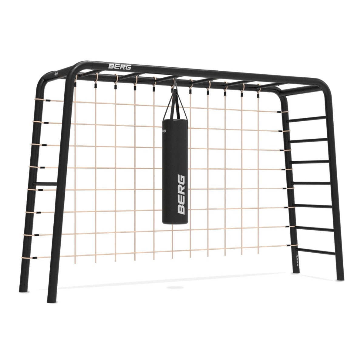 This shows the Playbase large TL with optional boxing bag and climbing net L.