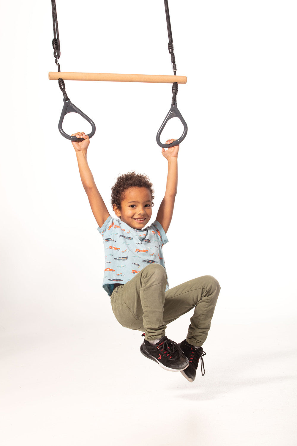 Wooden Ring Trapeze with Plastic Gym Rings - Anthracite