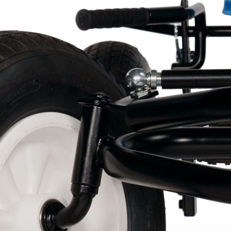 Double ballbearing steering which makes turning easier and smoother.