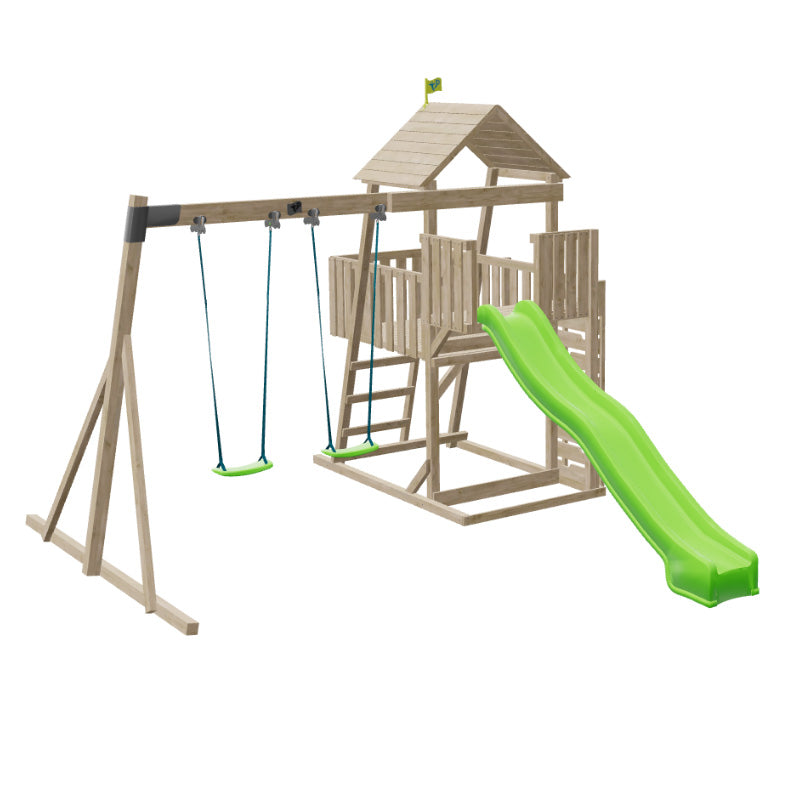 tp Kingswood Wooden Climbing Frame with Swings and 3m Slide