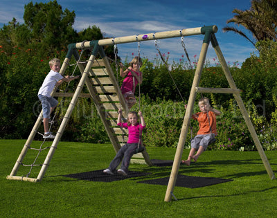 Uakari Swing Set with rockwall & climbing net