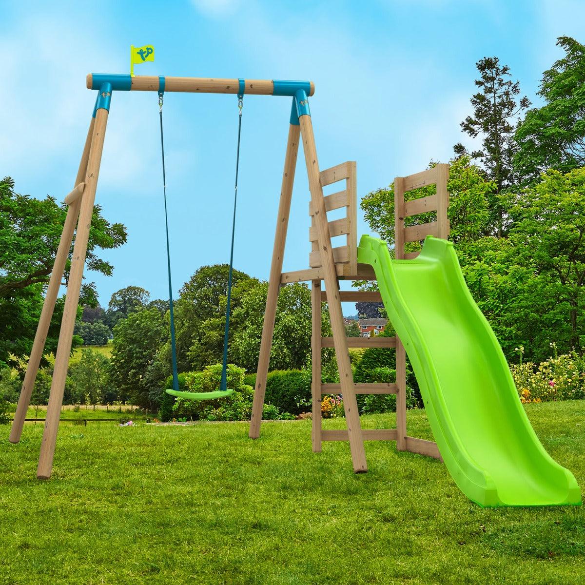 TP Merlin Wooden Compact Swing and 8ft Slide Set - 5021854908927