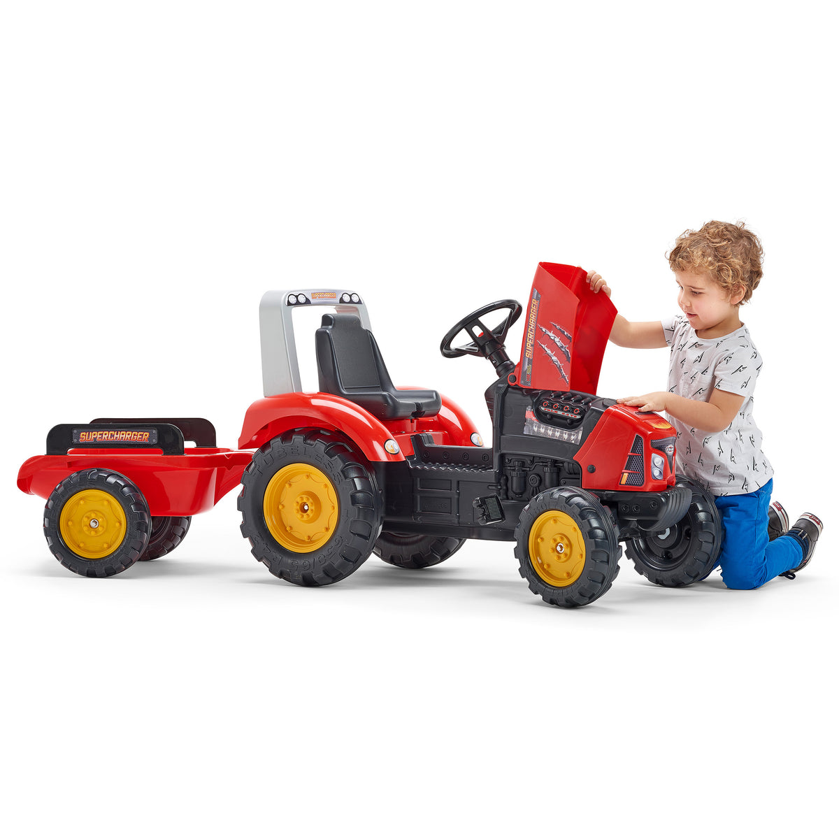 Falk Supercharger Pedal Tractor with Opening Bonnet & Trailer