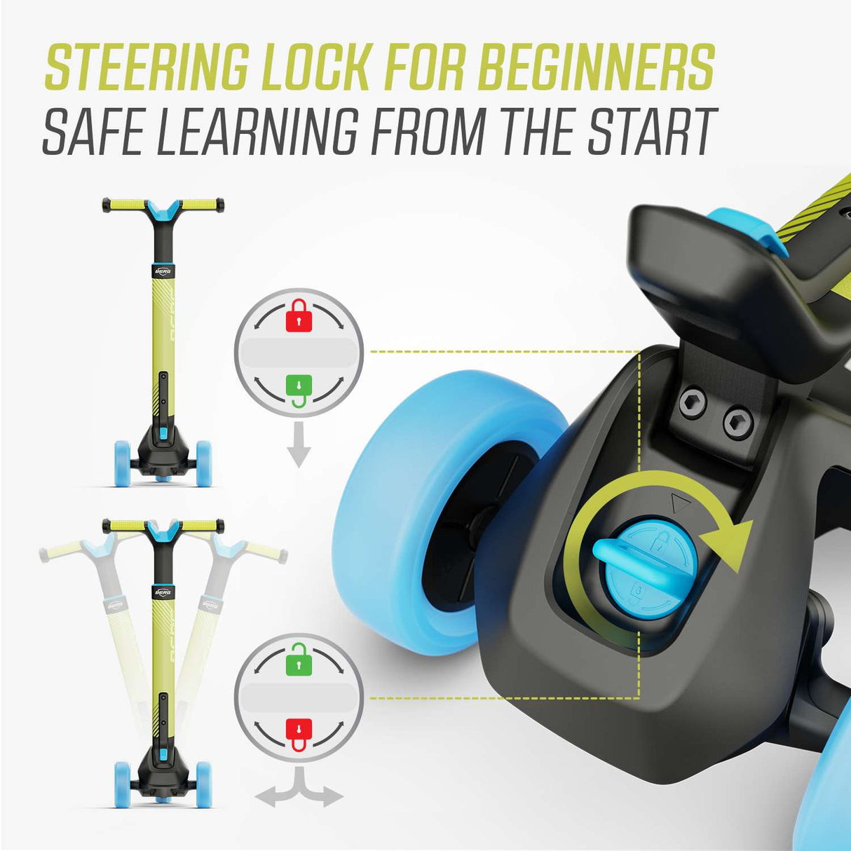 BERG Nexo Foldable 3 Wheeled Scooter Lime