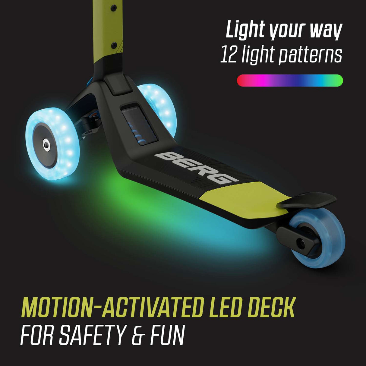 BERG Nexo Foldable Lights LED-Deck 3 Wheeled Scooter Lime