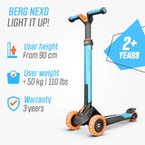 BERG Nexo Foldable Lights LED-Deck 3 Wheeled Scooter Blue
