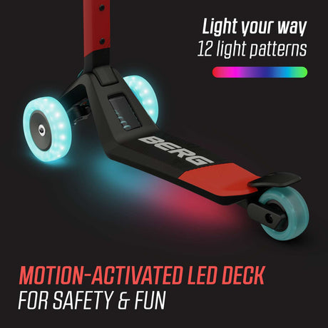 BERG Nexo Foldable Lights LED-Deck 3 Wheeled Scooter Red