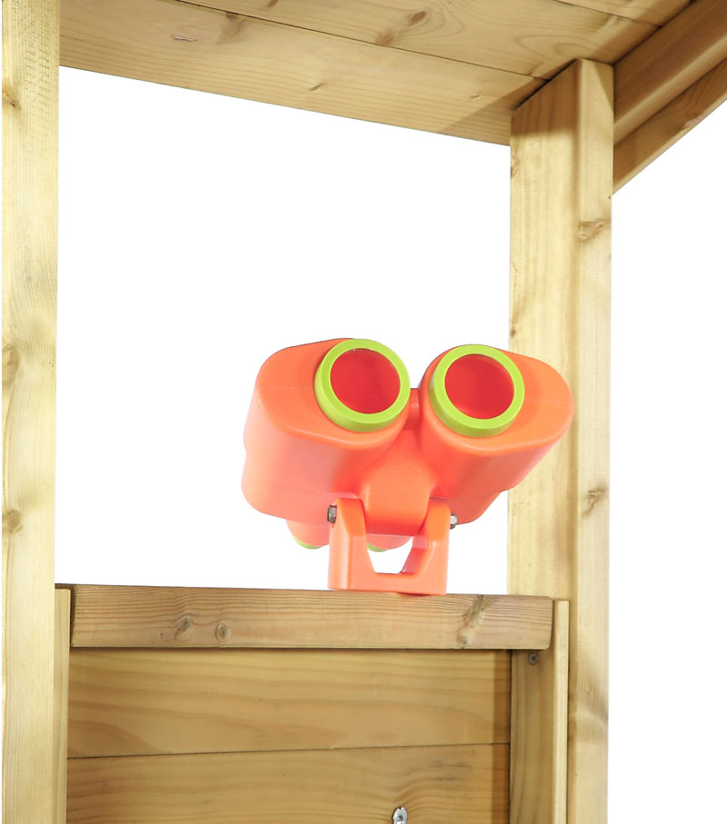 Plum Premium Wooden Lookout Tower with a 1.2m (4ft) raised platform with an angled access ladder and 2.4m (8ft) slide for a fast exit.