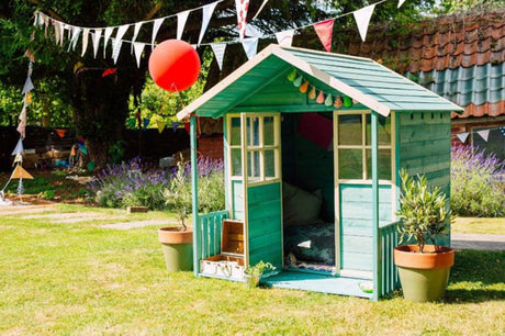 Plum deckhouse wooden playhouse in Teal.
