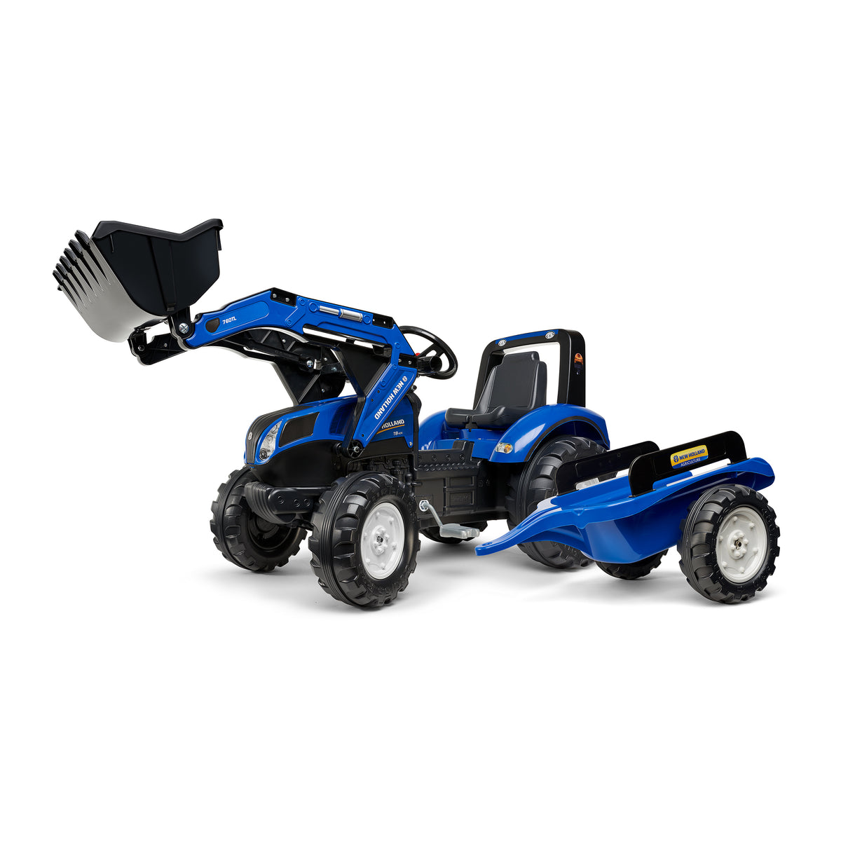 Falk New Holland T8 Pedal Tractor with Front Loader & Trailer