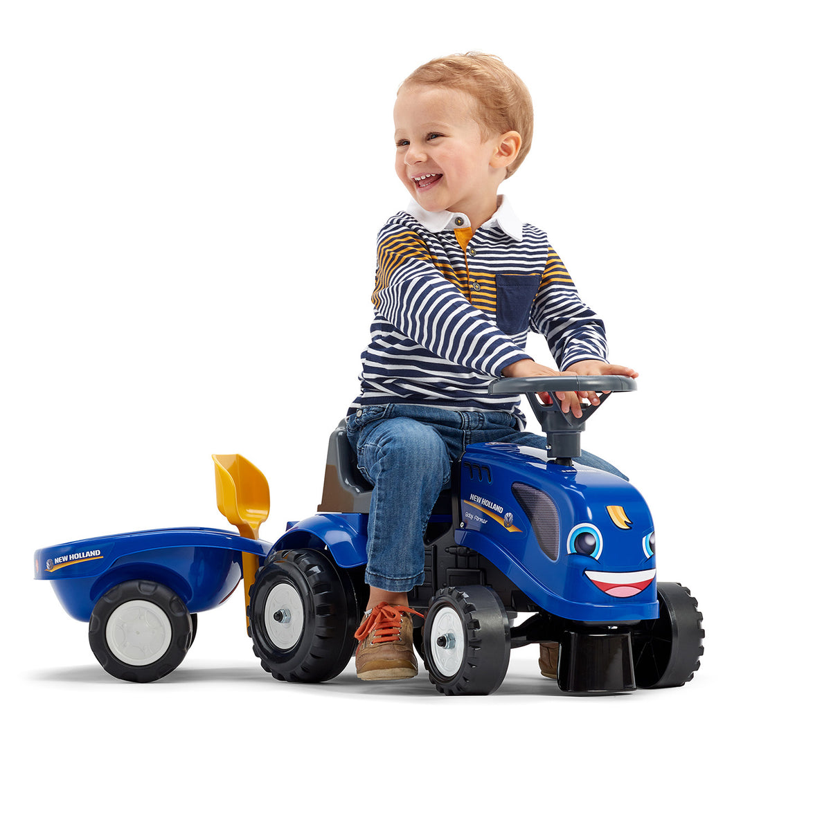Falk New Holland Ride-On Tractor with Trailer, Rake & Shovel