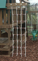 Deluxe rope ladder attached vertically.  This is an old style deluxe rope ladder with wooden rungs
