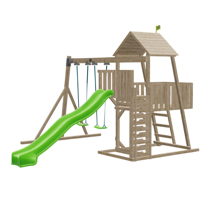 tp Kingswood Wooden Climbing Frame with Swings and 3m Slide