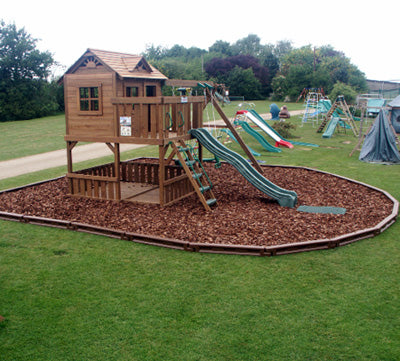 Plastic borders around a play set on our display site.