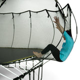 The springfree trampoline FlexiNetâ¢ enclosure has flexible supports to cushion jumpers and prevent falls. Because this net moves when you fall on it you are much lesslikely to fall off the trampoline by falling through the net as it tears like on standard