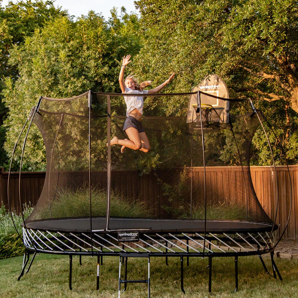 Springfree 8x13ft - shown with optional basketball hoop.