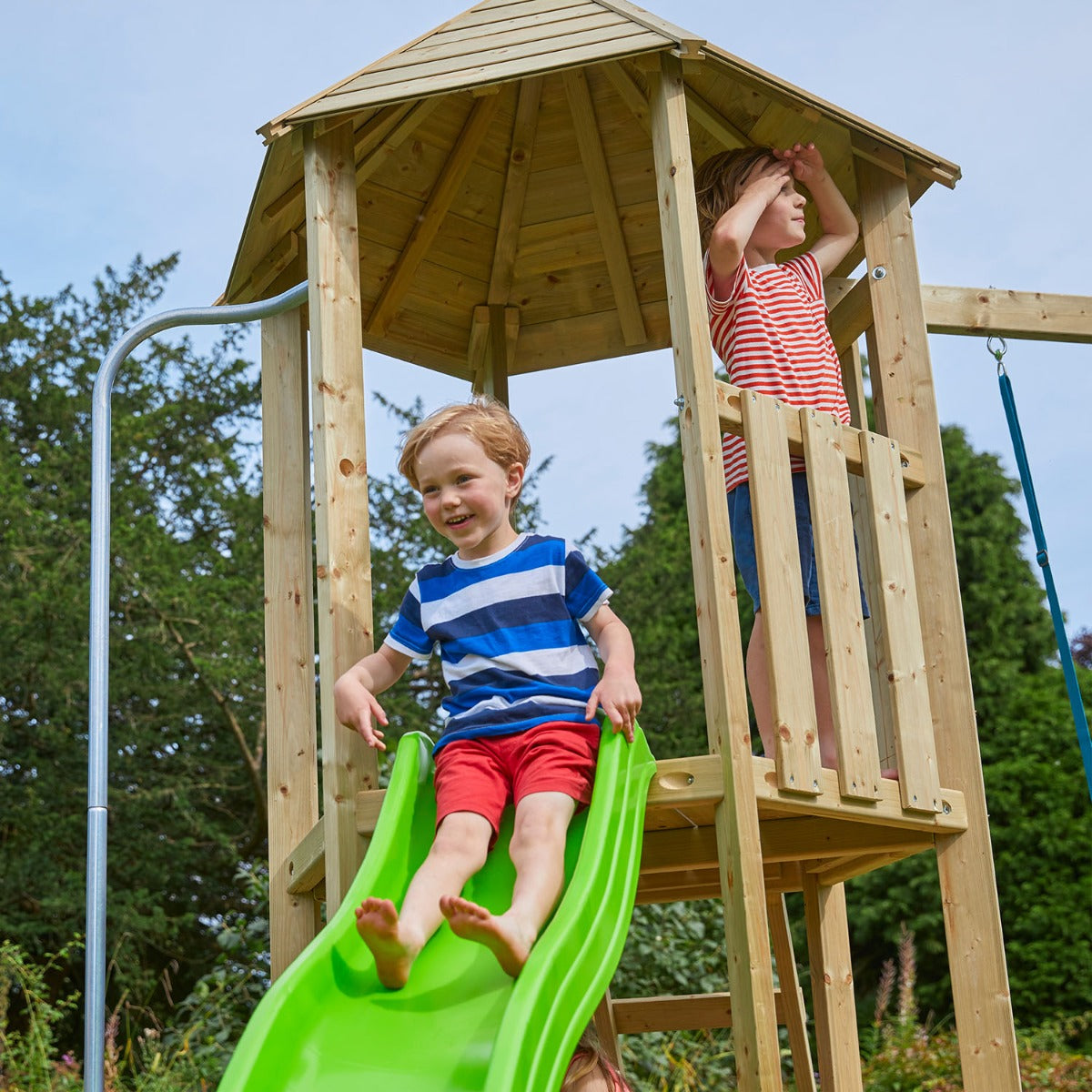 tp Castlewood Ludlow Wooden Climbing Frame with Single Swing Arm and Slide - 5021854934018
