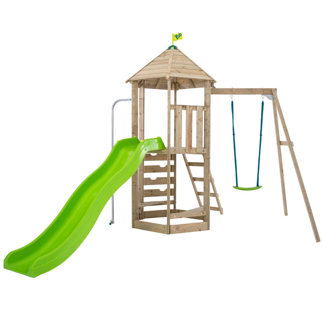 TP Castlewood Sherborne Wooden Climbing Frame with Single Swing Arm & Slide - 5021854113406