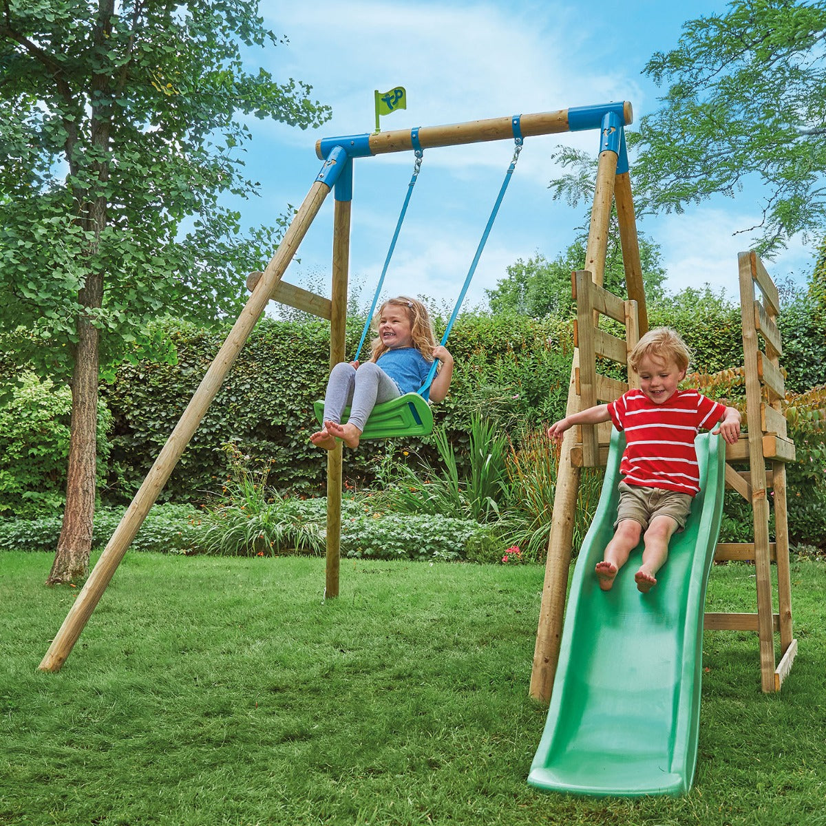 TP Robin Wooden Compact Swing and 6ft Slide Set - 5021854908903