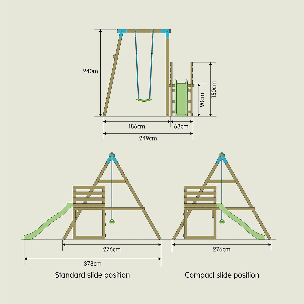 TP Robin Wooden Compact Swing and 6ft Slide Set - 5021854908903