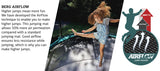 The new airflow beds allow 50% more air permeation to give a higher bounce.  Compared to a standard jumping mat.