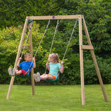 Plum wooden double swing set including 2 moulded seats