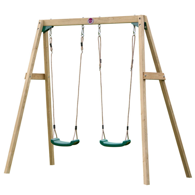 Plum wooden double swing set including 2 moulded seats