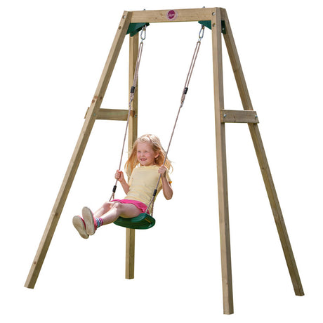 Plum wooden single swing including one moulded swing seat.