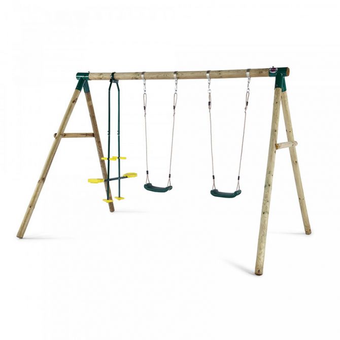 PLUM COLOBUS WOODEN SWING SET On Display Outdoor Play Equipment