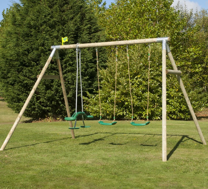 Tp Knightswood Triple Wooden Swing Set With Skyride And