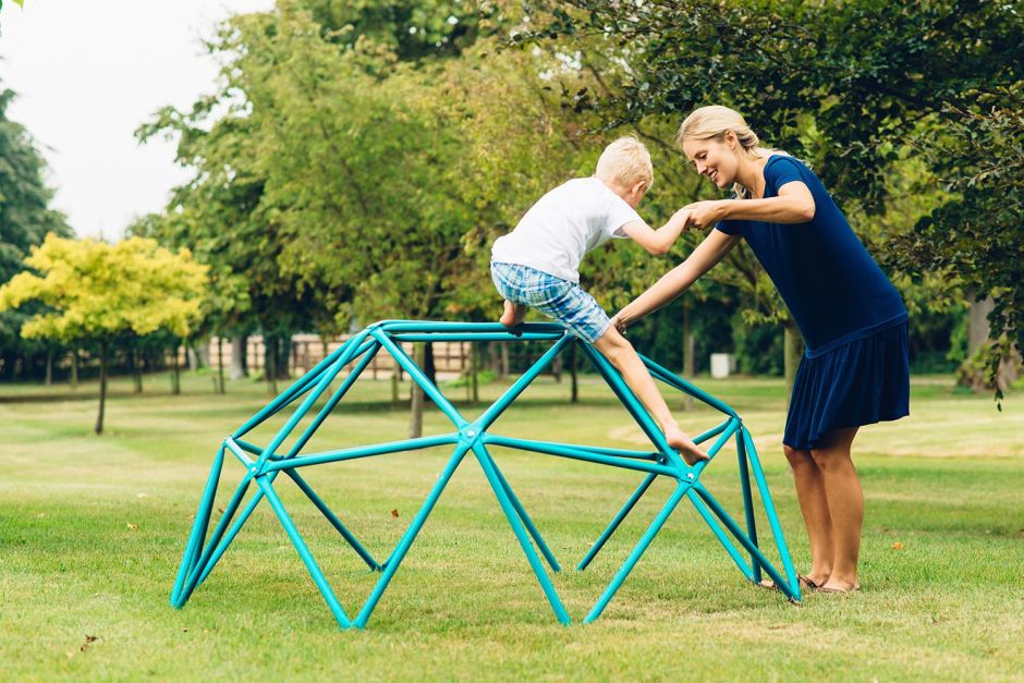 Plum Deimos Metal Dome Climbing Frame Teal On Display Outdoor Play Equipment
