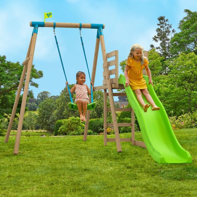TP Merlin Wooden Compact Swing and Large 8ft Slide Set On Display to Try TP 892P Outdoor Play Equipment