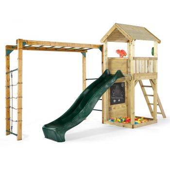 Plum Premium Wooden Lookout Tower with a 1.2m (4ft) raised platform with an angled access ladder and 2.4m (8ft) slide for a fast exit.