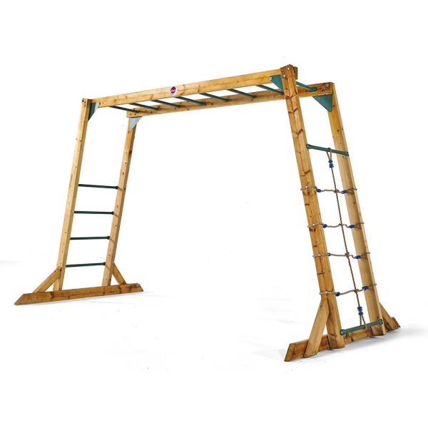 Plum Wooden monkey bars with anti-rotation metal bars.