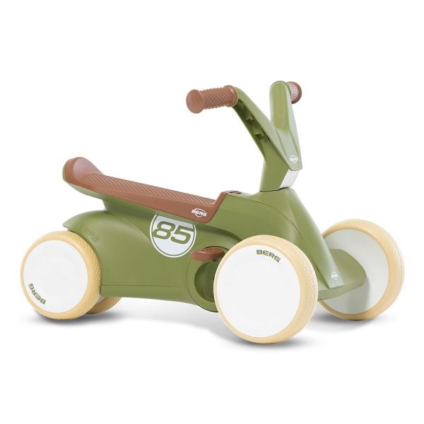 BERG Go2 Retro Pink.  With the pedals up the Go2 can be used to ride around on.  Fold the pedals down and you have a pedal option for older children.