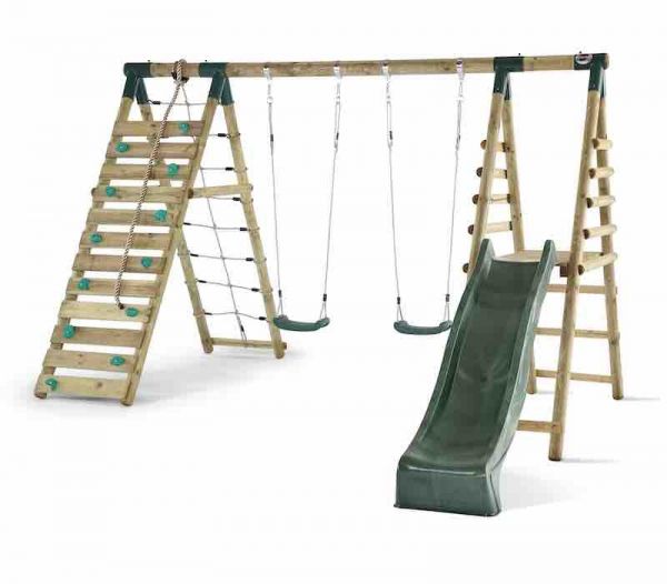 Plum Woolly Monkey - 2 swings, rock wall, cargo net and 2.4m (8ft) slide
