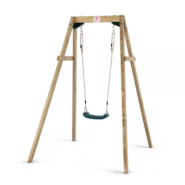 Plum wooden single swing including one moulded swing seat.