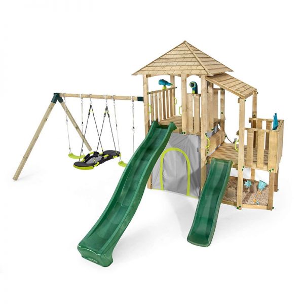 Plum Bison Front with 2 swings, Nest Swing, 2 slides and loads of platform space.