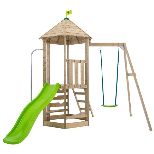 tp Castlewood Ludlow Wooden Climbing Frame with Single Swing Arm and Slide - 5021854934018